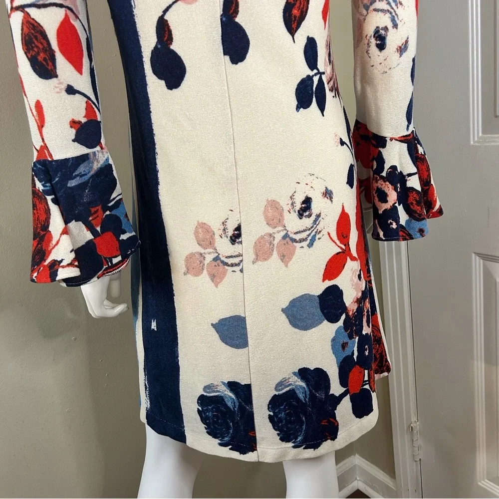 Maeve Anthousai Floral Knit Bell Sleeve Sweater Mini Dress - Picture 8 of 15